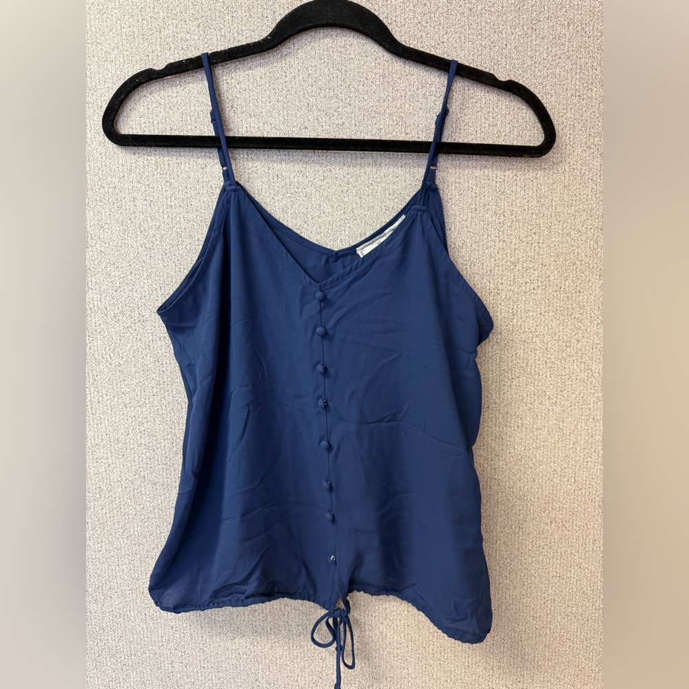 Hippie Rose Women Medium Navy front buttons basic lightweight sleeves tank‎ top